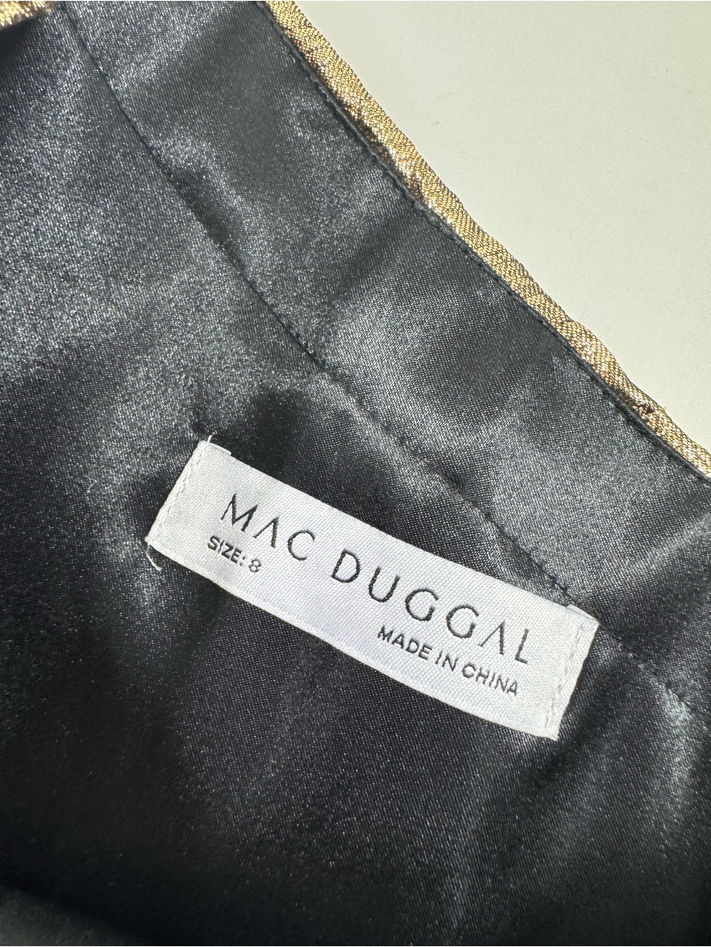 New Mac Duggal Gold One Shoulder Bow Midi Dress With Pockets - Picture 6 of 11